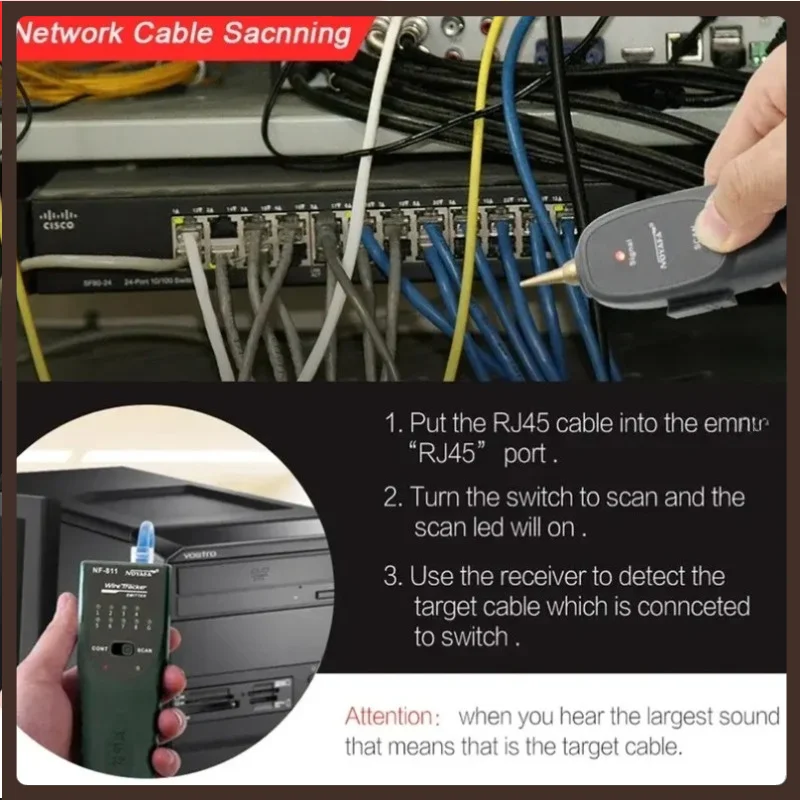 Noyafa LAN Network Cable Tester RJ45 RJ11 Telephone Wire Tracker Line Finder Cable Fault Locator 60V Anti-Burn Tool (NF-811)