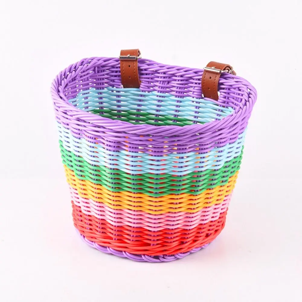 Colorful Rattan Bicycle Basket Removable Waterproof Bike Woven Baskets Handwoven Durable Tiny Tricycle Baskets Children