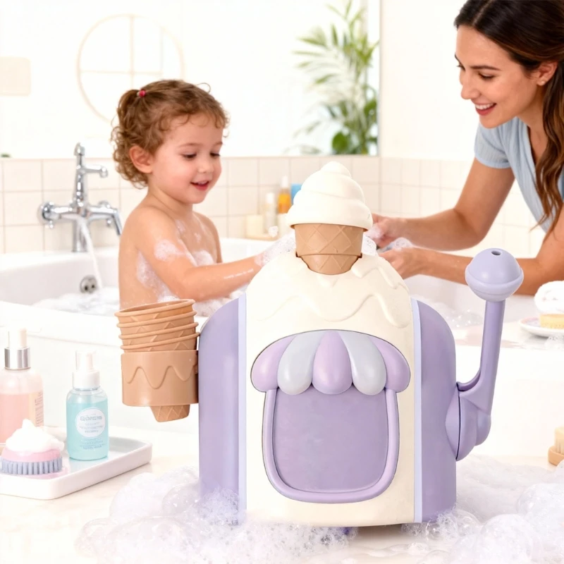 Juguete baño para niños, máquina burbujas moldeada con leche helada participativa, prensa Simple, sustancia