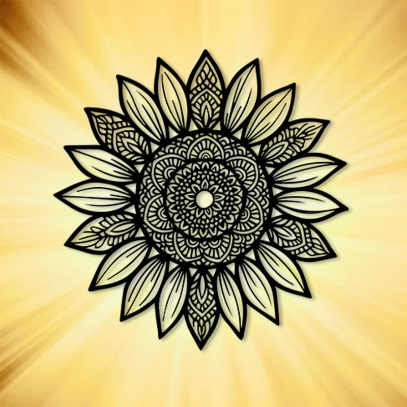

1PC Boho Sunflower Mandala Metal Wall Art Vintage Iron Sculpture Black White Powder Coated Decor For Bedroom Garden Home