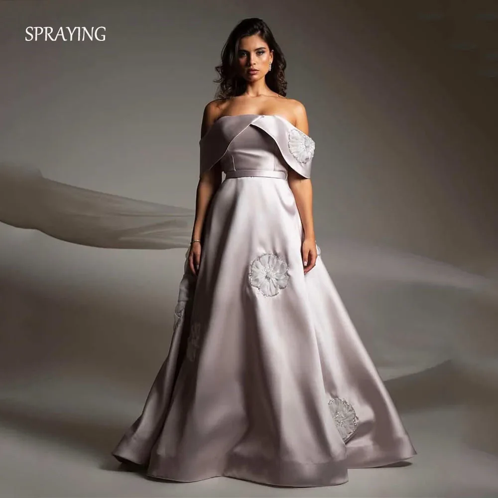 SPRAYING – robe de soirée élégante en Satin perlé, épaules dénudées, longueur au sol, robe d'occasion formelle arabe, personnalisée, 2025