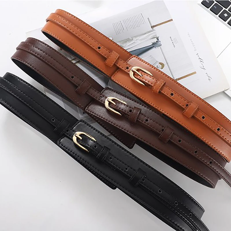 Simple PU Leather Detachable Girdle Fashion Pin Buckle Wide Waistband Vintage Coat Dress Belt For Women Clothes Decoration