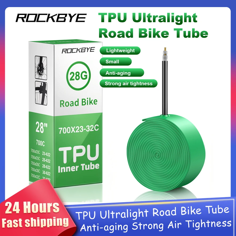 Rockbye 28g Ultraleichter Tragbarer TPU-Schlauch für Rennräder, Presta & Schrader Kompatibel, FV 65/45mm, 700X23-32C Rennrad MTB Fahrradreifen