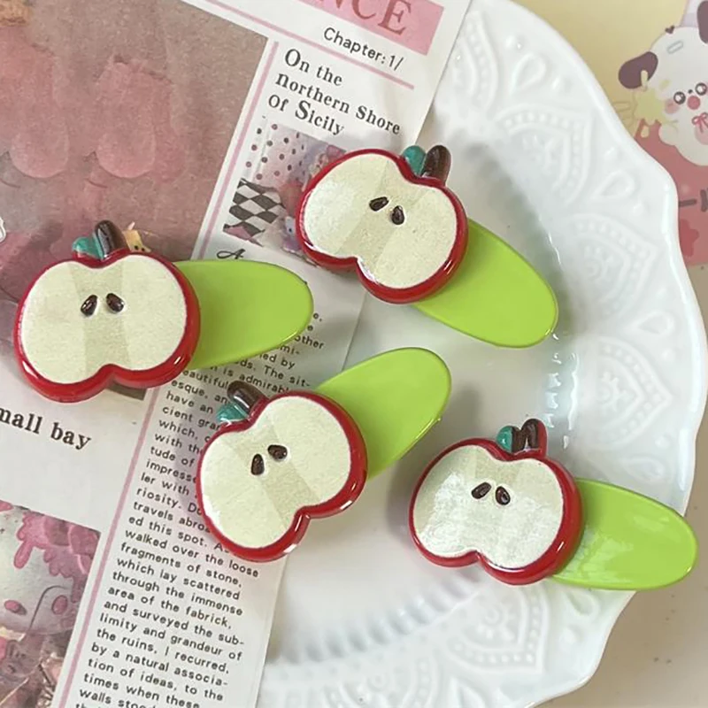 Cute Small Fresh Red Apple Hair Clip Duckbill Clip Sweet Girl Hairpin All-match Bangs Side Clip Headwear Barrette Hair Accessory