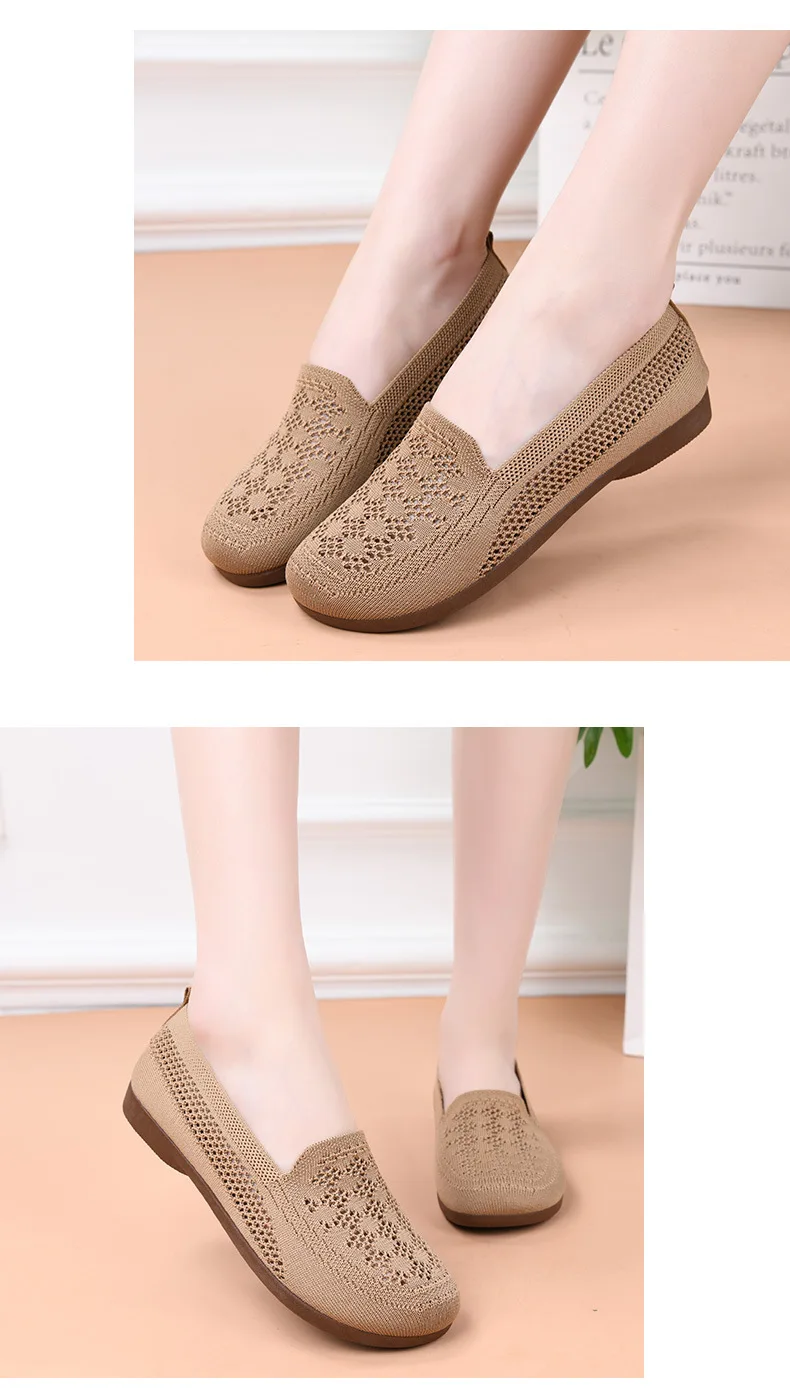 Women's Summer New Mesh Shoes with Soft Sole and Shallow Mouth, Lazy Casual Shoes, Breathable Mesh Fabric, Mother's Shoes