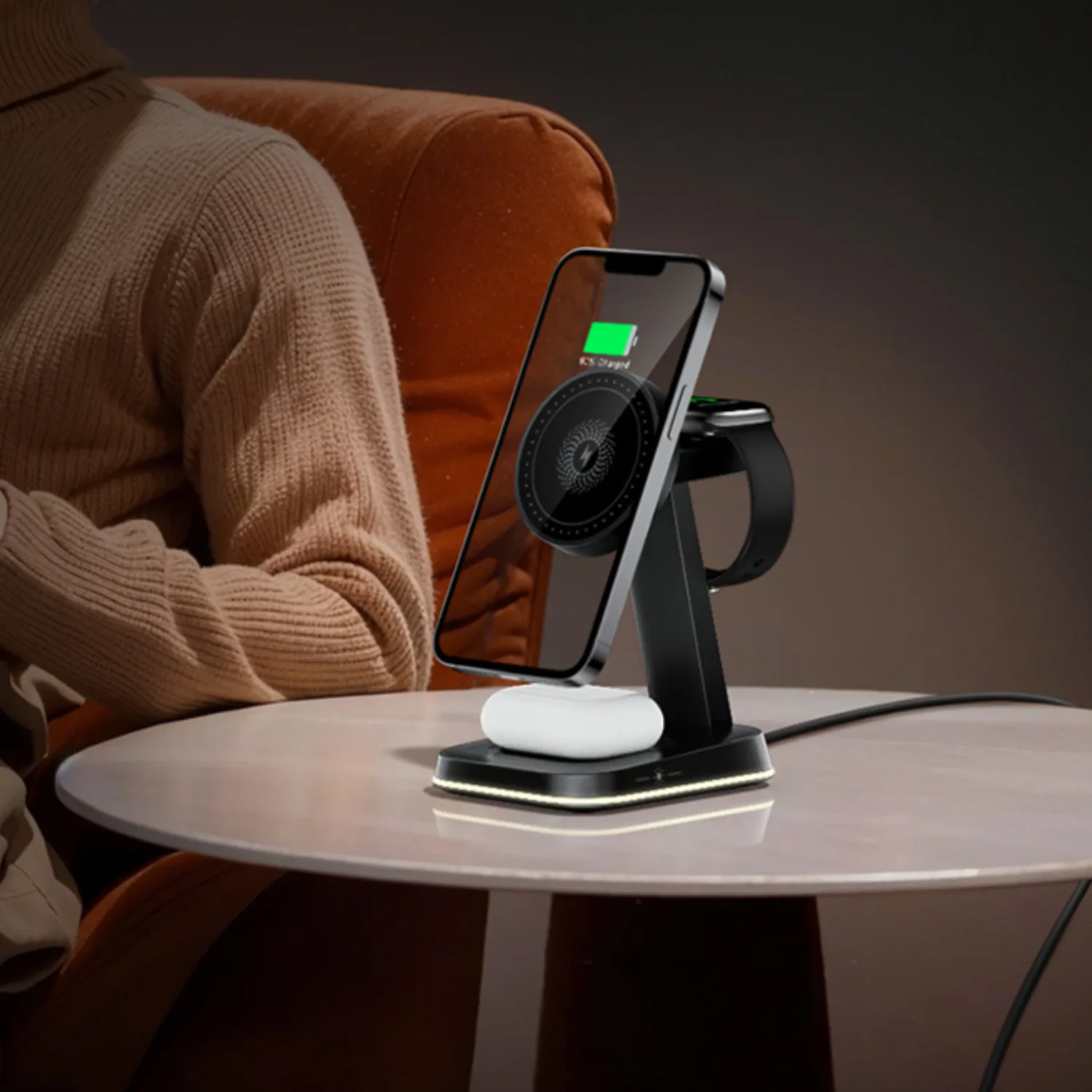 3-in-1 Magnetic Wireless Charger Compatible with Apple 15W Fast Charging Magsafe Vertical Stand  IWatch/Airpods Wireless Charger