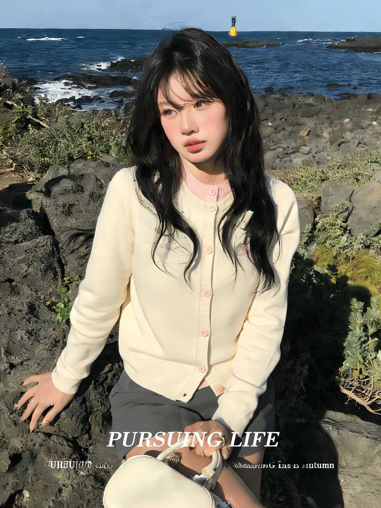 

Korean Style Sweet Short Knitted Cardigan Women's Spring Fashion round Neck Sweater Jacket Slimming Short Top Fake Two-Piece