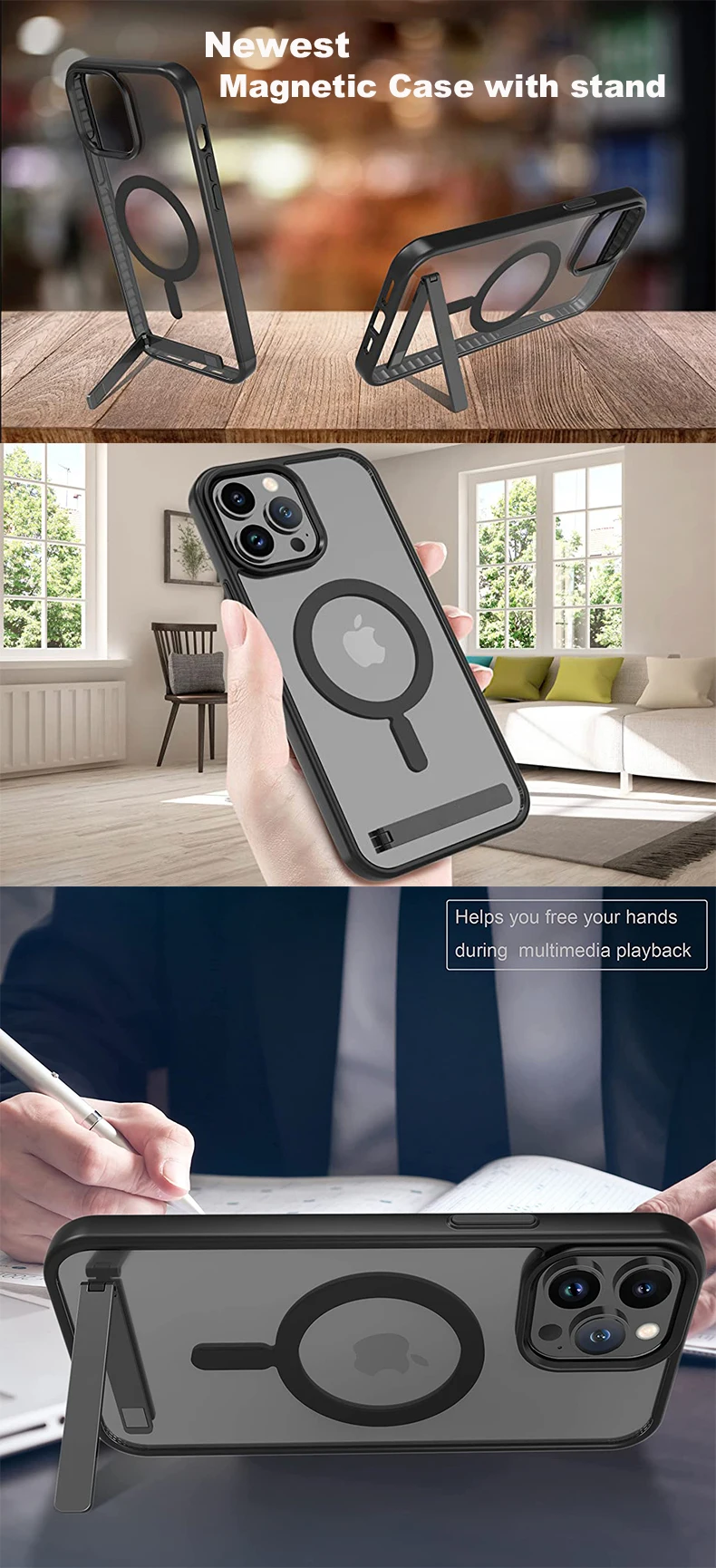 Magnetische Handyhülle mit Ständer für iPhone 17 16 14 Plus 15 13 Pro Max 12 11 Schutzhülle Apple Cover mit Aufstellfunktion – Detail 1