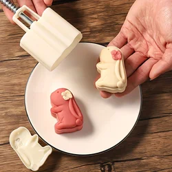 Cute Bunny Shape Moon Cake Mold,Including 1 Mold And 1 Stamps,DIY Hand Press Moon Cake Stamps, Mung Bean Cake,Cookie,Pastry Mold
