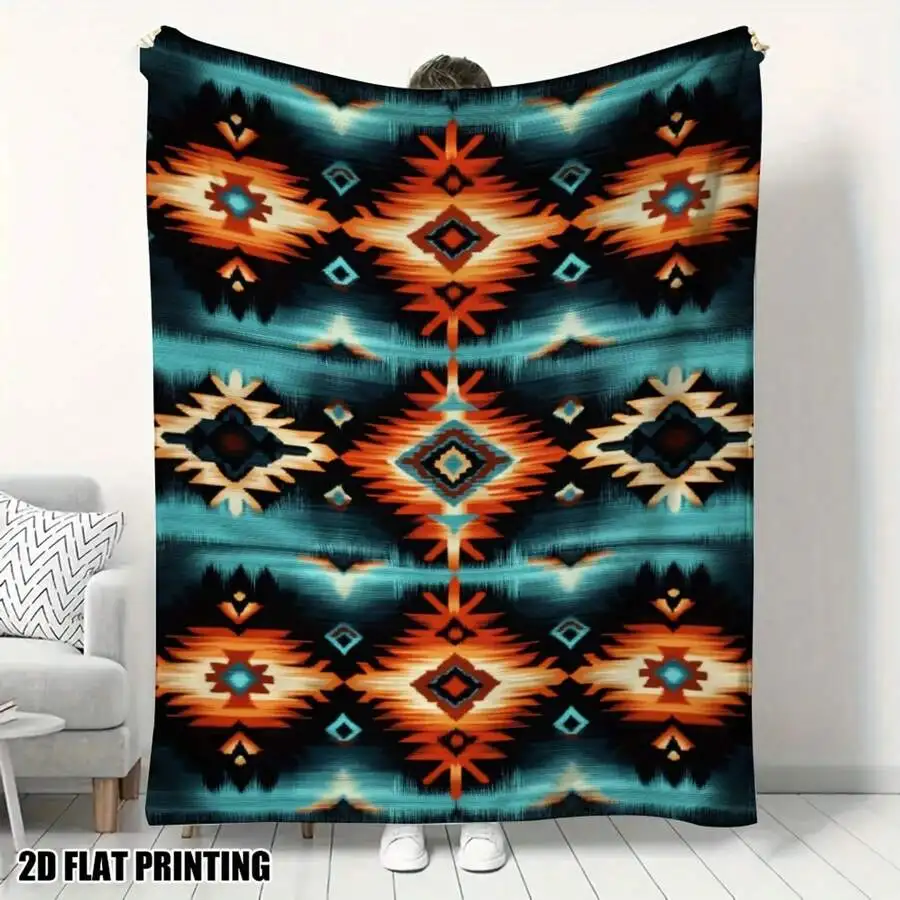 One Piece Of A Geometric Southwest Striped Flannel Throw Blanket- Cozy, Soft, And Adaptable- Ideal for Use In The Bedroom, Living Room, Or While Traveling