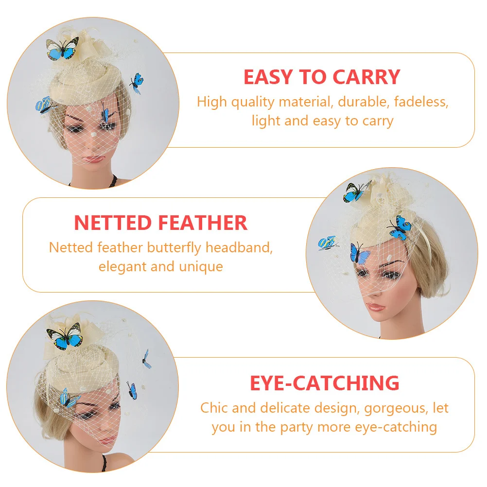 

1Pcs Wedding Mesh Hairband Mini Hat Headband Elegant Durable for Photo Party Stage Performance Mesh Yarn Headdress