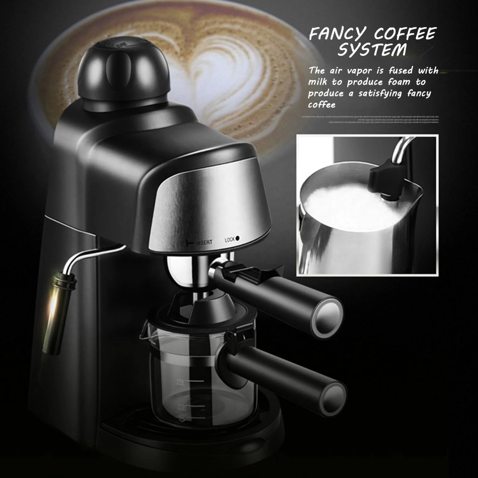 Máquina de café expresso com batedor de leite para cappuccino com latte