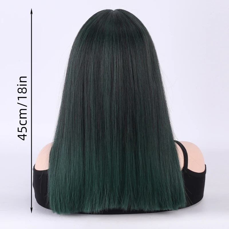 Women's Black Gradient Dark Green Synthetic Wig