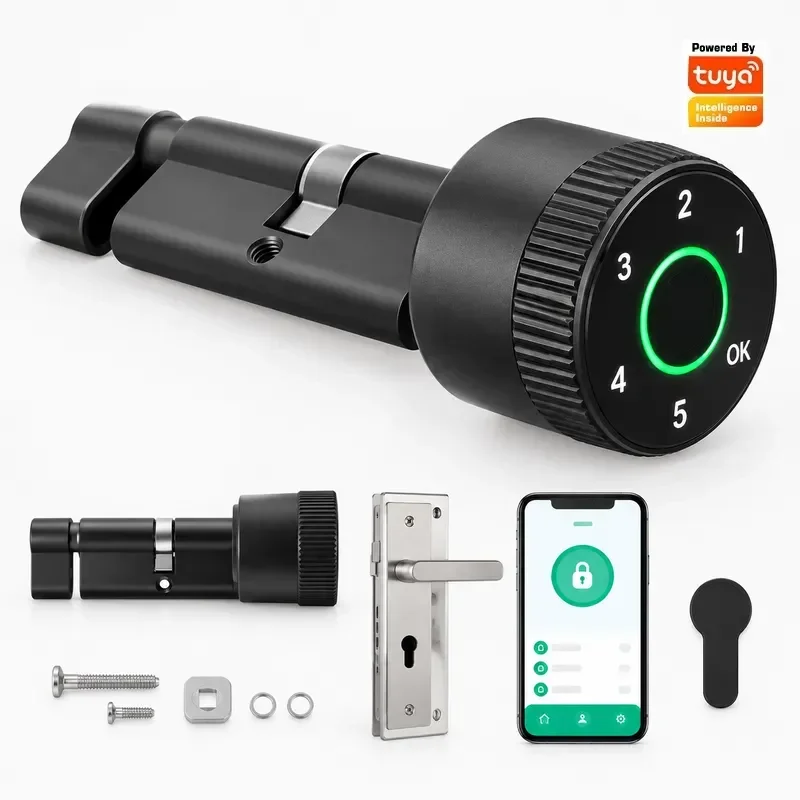 Tuya Bluetooth Password Smart Lock Cylinder Split Panel Replacement for Wooden Door Anti-theft Smart Door Lock