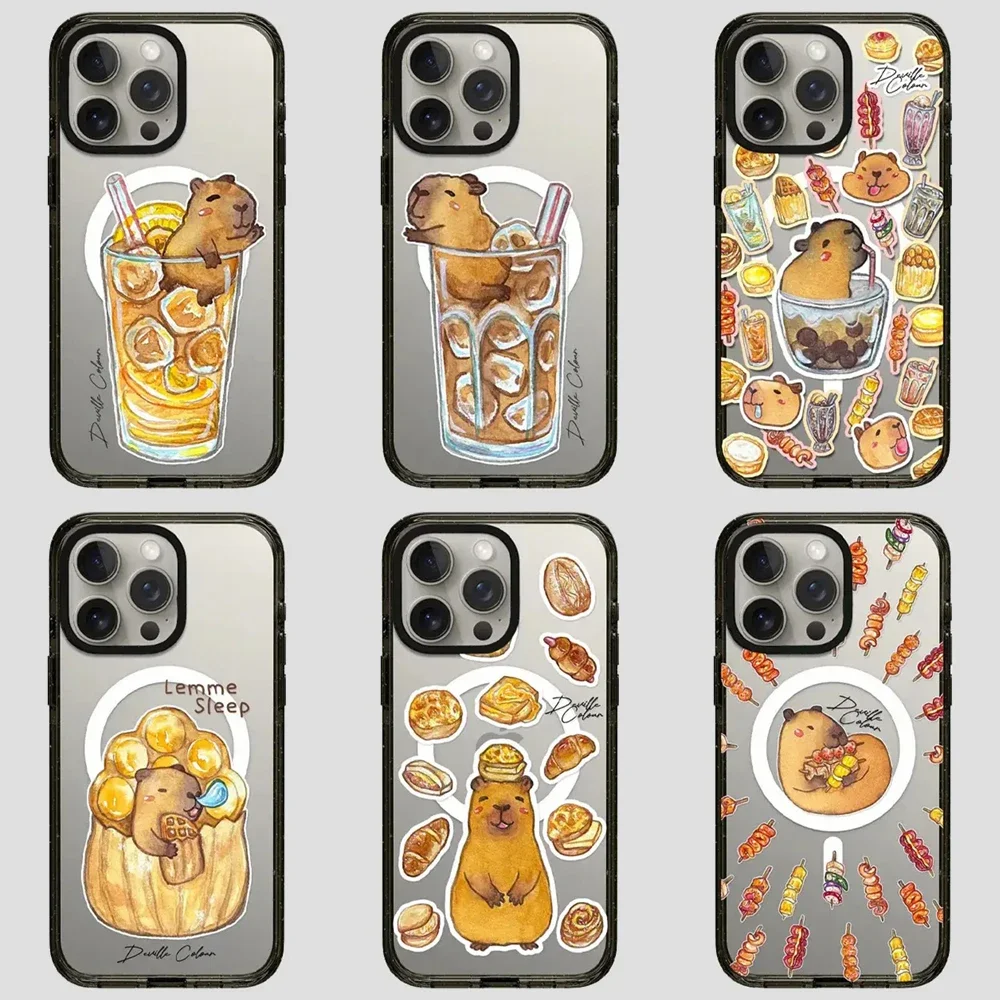 Cute Capybara Cartoon 2.5 Acrylic Black Border iPhone 12 13 15 14 Pro Max Protective Case, Fits iPhone 15 Pro Max