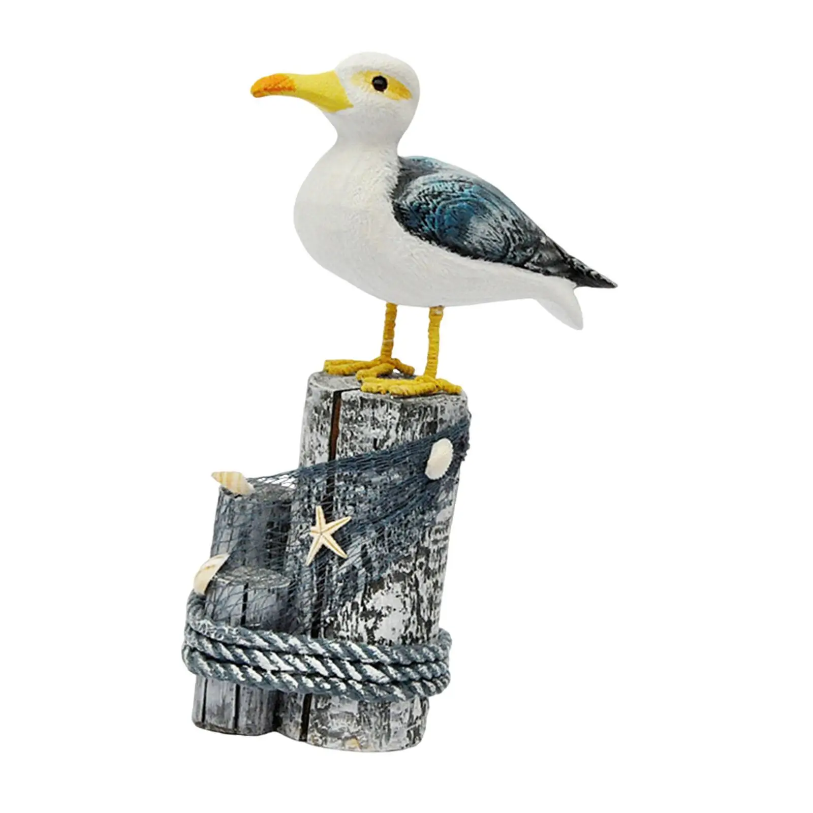 Wooden Seagull Figurine Unique Decorative Coastal Sea Bird Statue Beach Themed for Office Lake or Beach House Desk Living Room