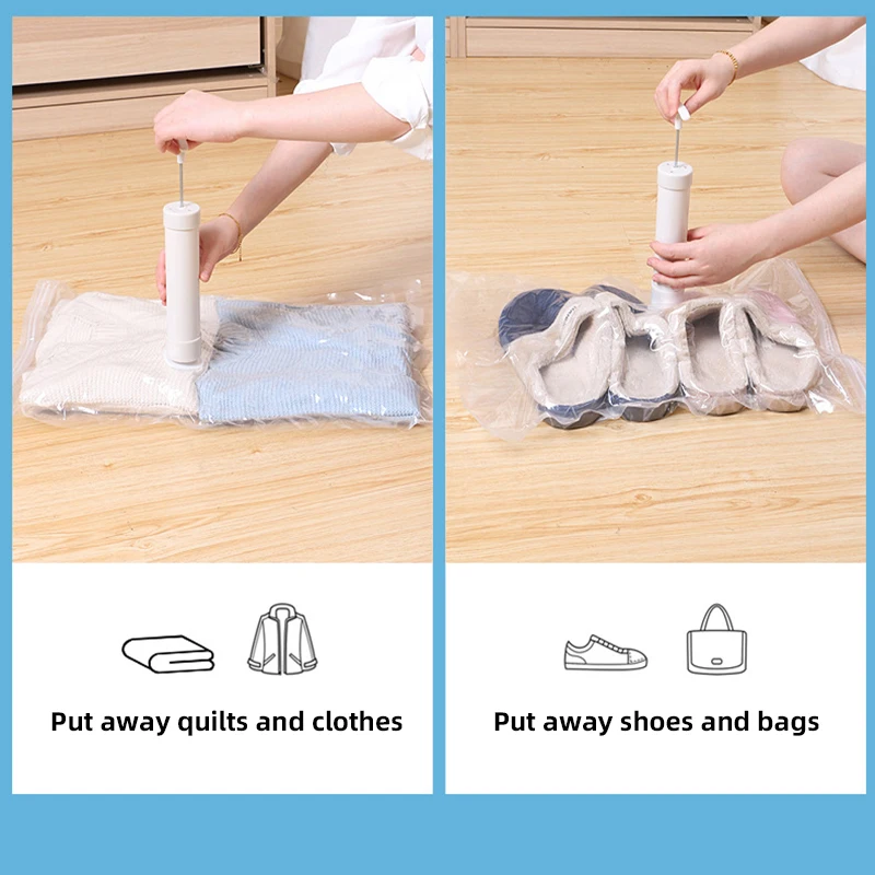 Reusable Vacuum Bag Suction Pump Clothes Storing Hanging Large Plastic Compression Empty Bag Dust Cover Travel Storage Container