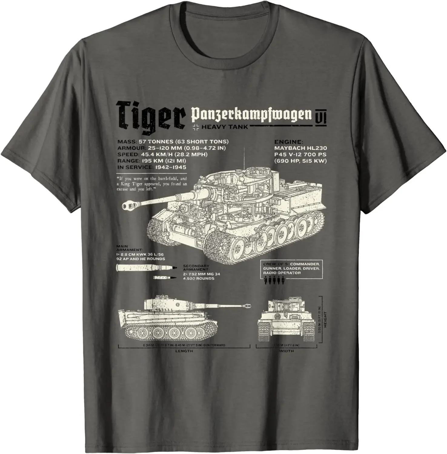 Tiger Tank Panzer World War 2 Blueprint Men T-Shirt Short Sleeve Casual 100% Cotton O-Neck Men T Shirt