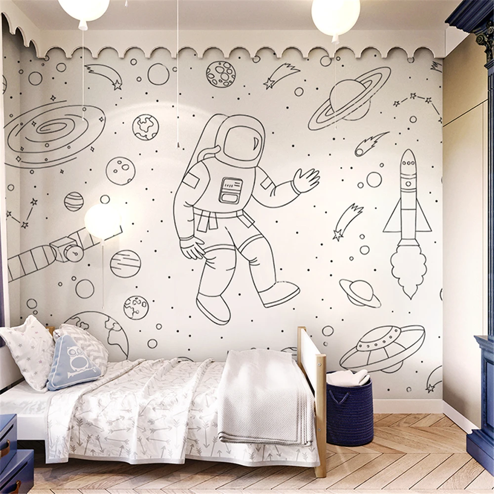 

Custom Cartoon mural astronaut wallpapers for children's room decor wallpaper for boy girl bedroom art wall paper wall stickers