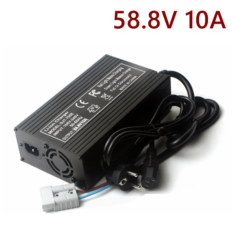 

58.8V 10A Lithium Battery Charger 100-240V With Fan For 14S 52V Li-ion Cell Fast &Safe Charging