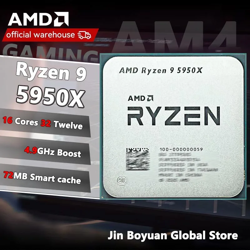 AMD Ryzen 9 5950X New Ryzen 9 5000 Series Vermeer (Zen 3) 16-Core 3.4 GHz Socket AM4 105W  Socket AM4 but without cooler