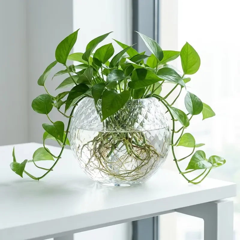 Modern Spherical Crystal Glass Vase Luxury Diamond Cut Round Flower Pot for Wedding Table Centerpiece Home Decor Accessories