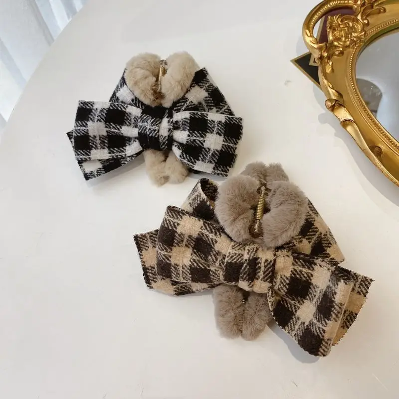 

New Korean Style Hairy Hair Accessories with Bow Tie Autumn Hair Clip Women's Back of The Head Clips Big Hair Clips Shark Clips