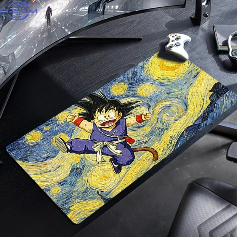 Oil Painting Starry Sky Blue Swirl Anime Fighter Print Mouse Pad, Rubber Non Slip Backing, Smooth Surface Gaming Desk Mat for PC