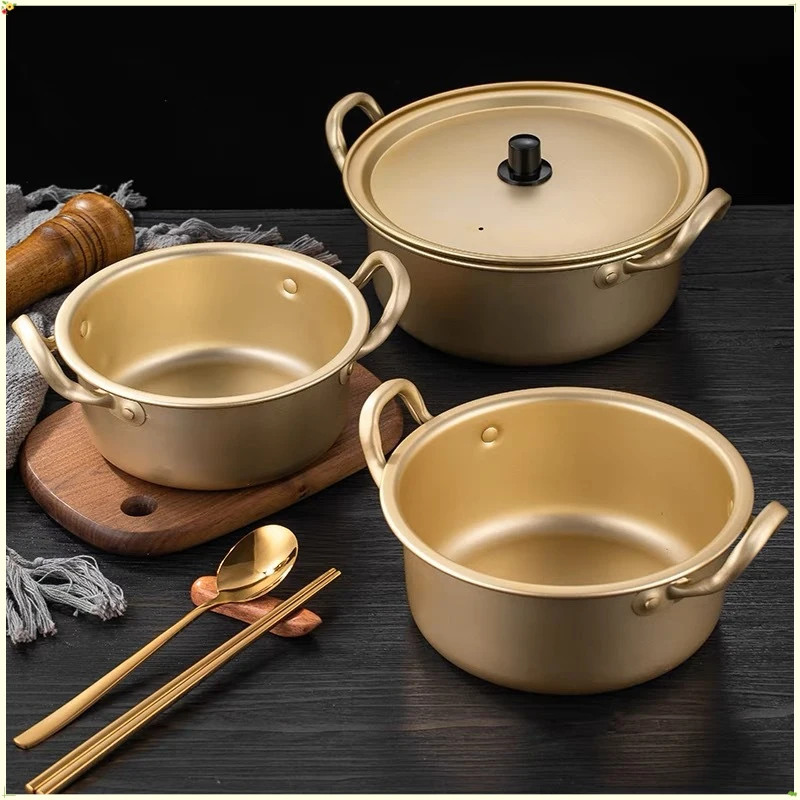 

Pure Aluminum Ramen Pot Korean Yellow Aluminum Double Handle Stew Pot Household Noodle Cooking Pot For Vermicelli Soup Tradition