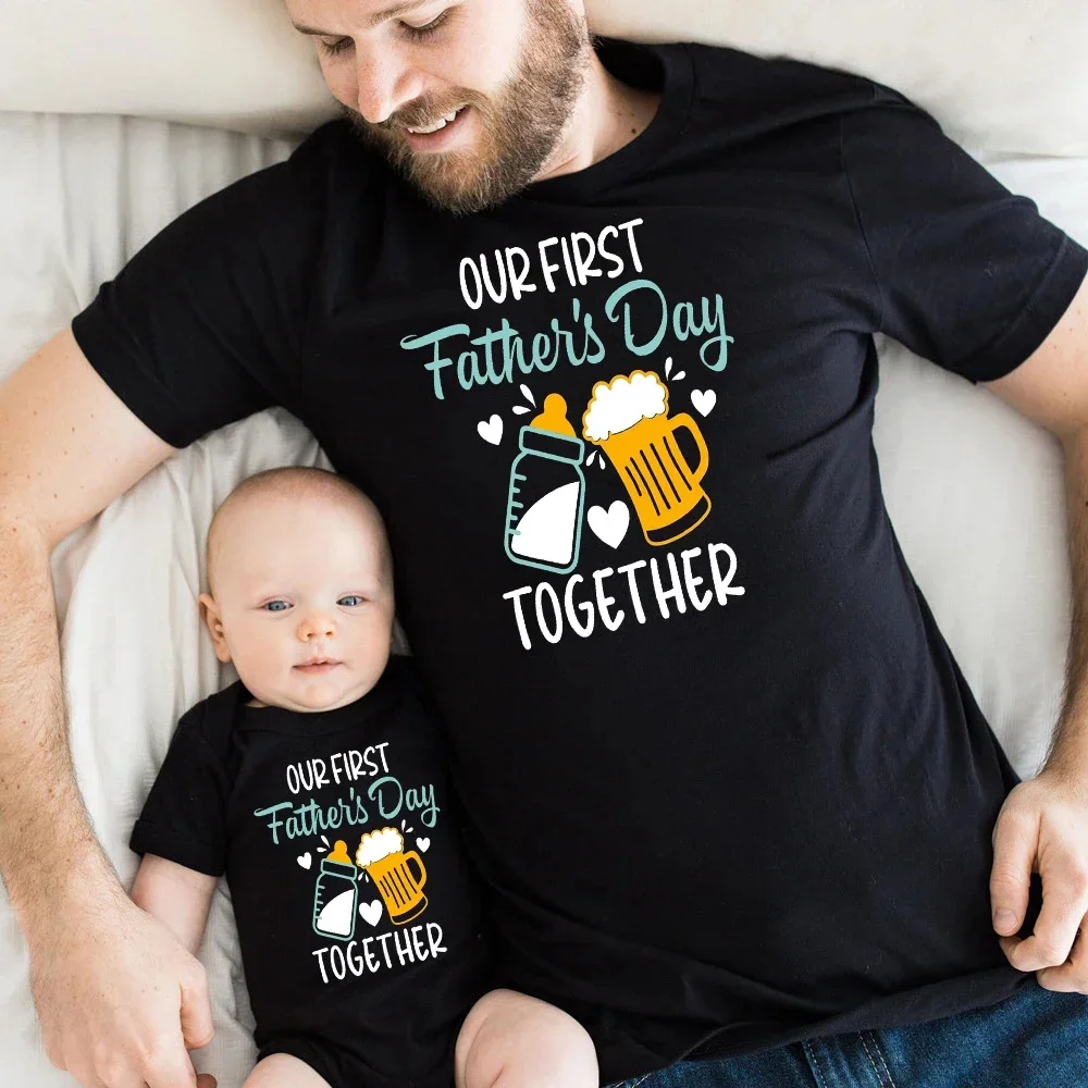 Our First Father\'s Day Daddy Baby Family Matching Clothes Tops Dad Boys Girls Holiday Party Outfit Papa T-shirt Baby Bodysuits