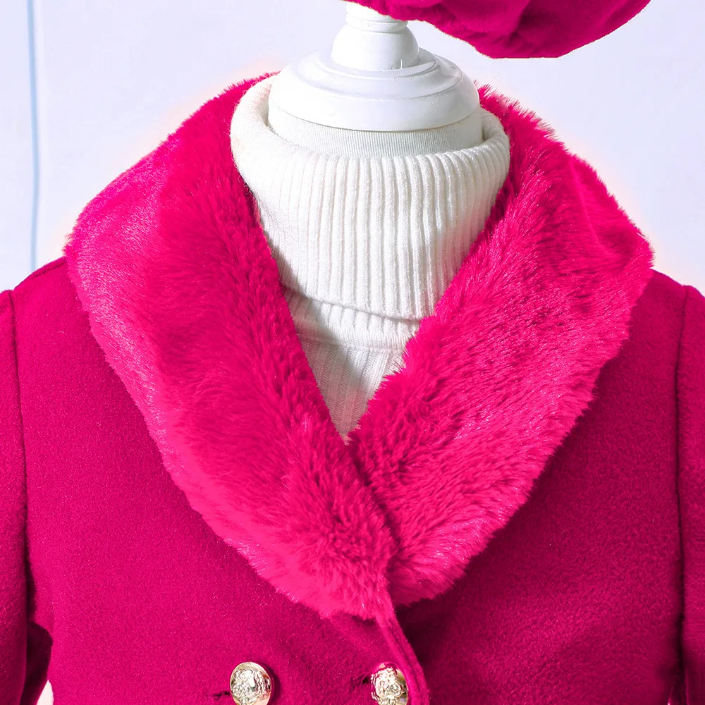 Mädchen-Herbst-Wintermantel, neue einfarbige Jacke für Mädchen mit Baskenmütze, warme, mittellange Oberbekleidung für Herbst und Winter. – Detail 16