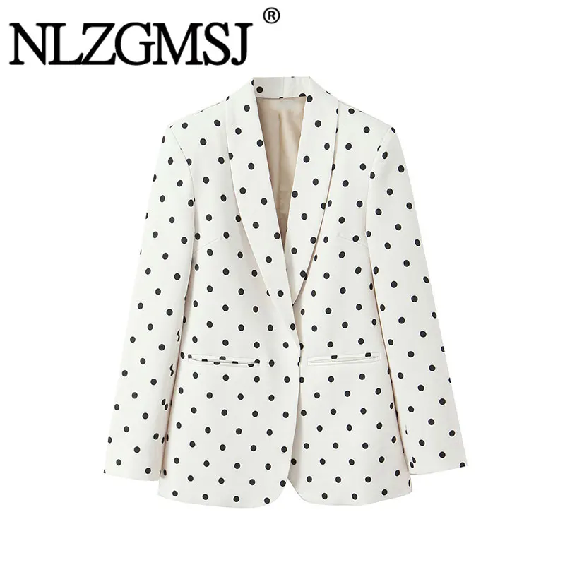 

Nlzgmsj 2026 Spring Autumn Elegant Single Breasted Dot Women Commute Lapel Blazer Coat Office Lady Blazer