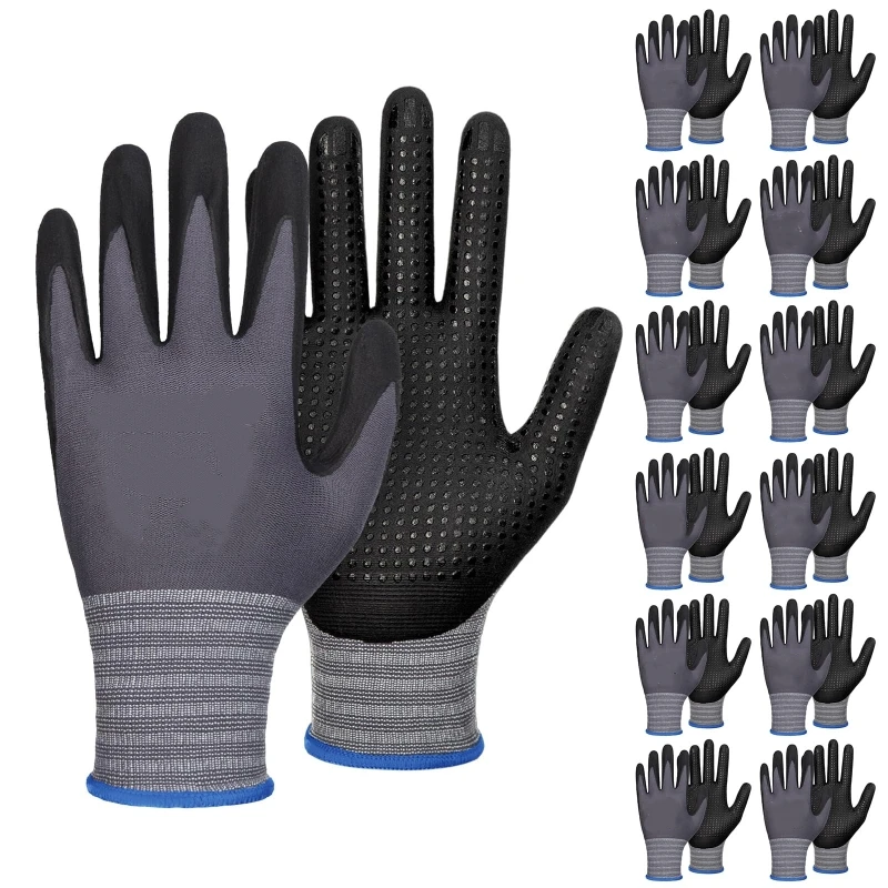 Safety Work Gloves MicroFoam Nitrile Coated Breathable 15G Seamless Knit Dots Grip Protective Gloves for Mechanic Gardening Work