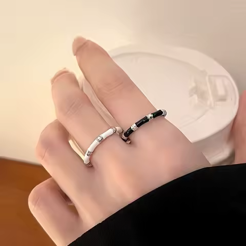 925 Sterling Silver Black White Bamboo Female Ring Wedding Adjustable Rings For Women Luxury Accessories Money 925