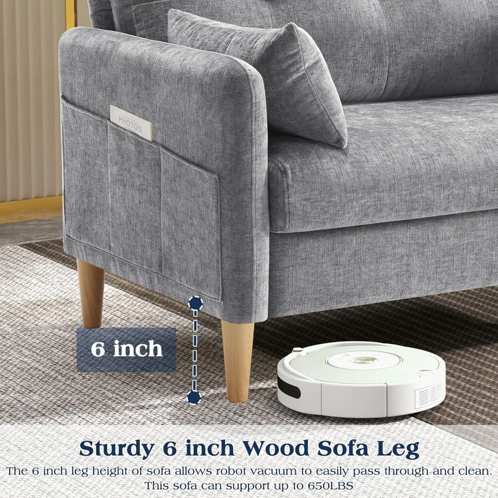 โซฟา Loveseat, โซฟาขนาดเล็ก 47 นิ้วสําหรับห้องนั่งเล่น, เบาะรักผ้า Chenille สบายสําหรับห้องนอนพร้อมหมอนอิง, ถอดออกได้