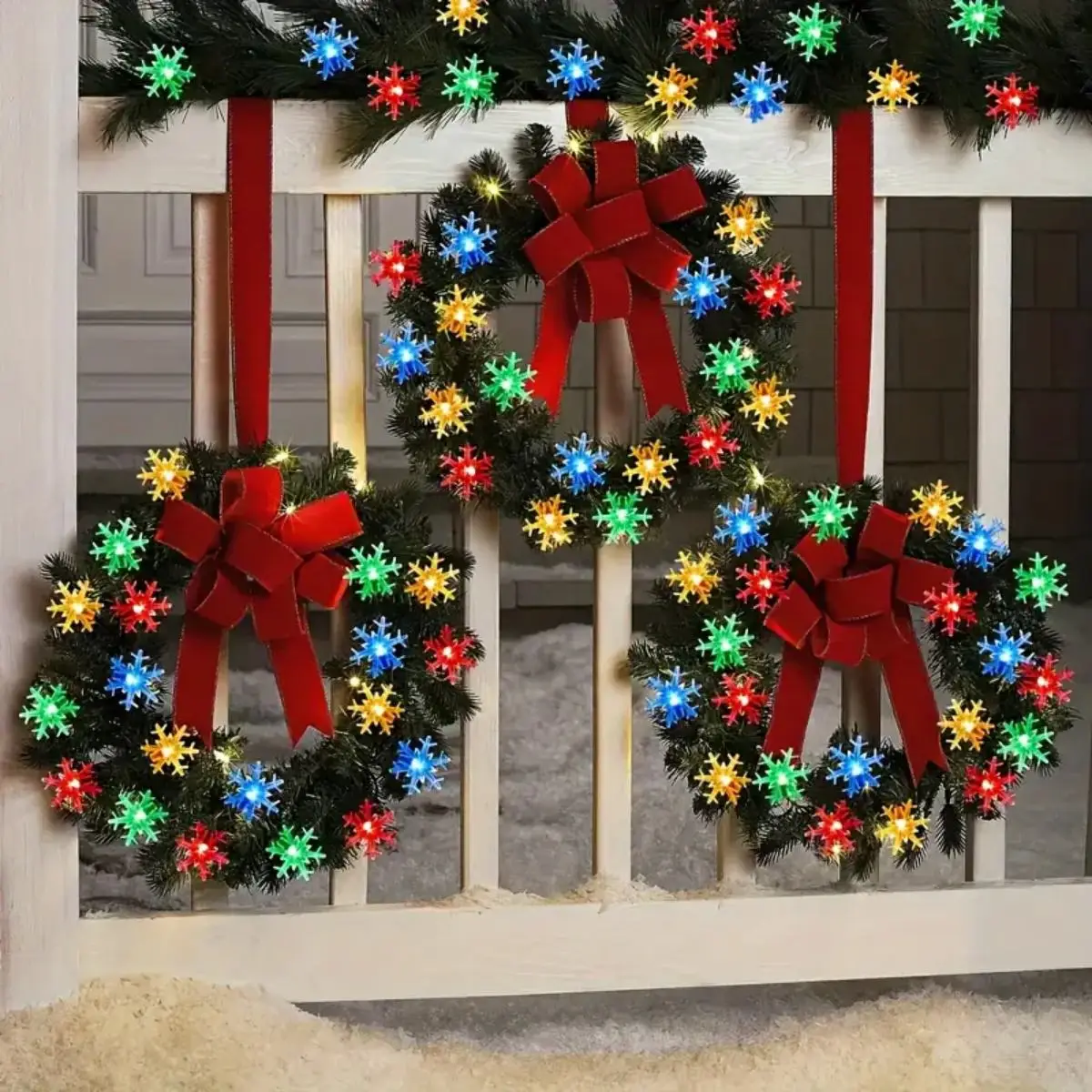 1pc Christmas Snowflake String Lights 80 LED Snowflakes Light With 8 Modes USB Fairy Lamps For Home Indoor Holiday Xmas Decor