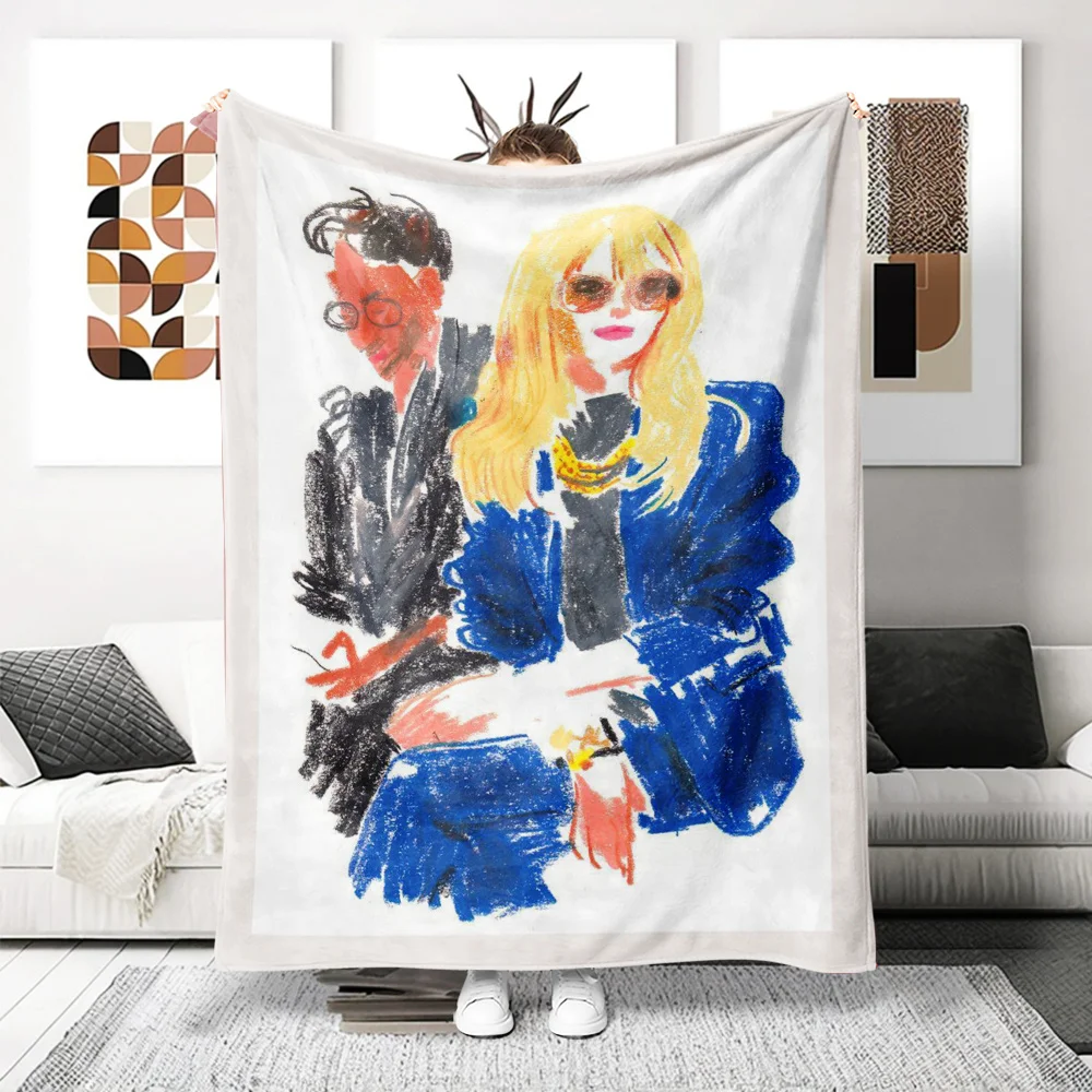 Elegant woman graffiti design Flannel printed blanket suitable for all seasons suitable for living room office sofa and travel
