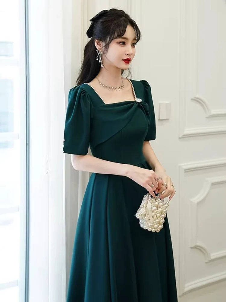 Ele Abito da sera estivo da donna di fascia alta semplice compleanno per adulti Par Host Dr coreano Sle cerniera colletto quadrato a vita media