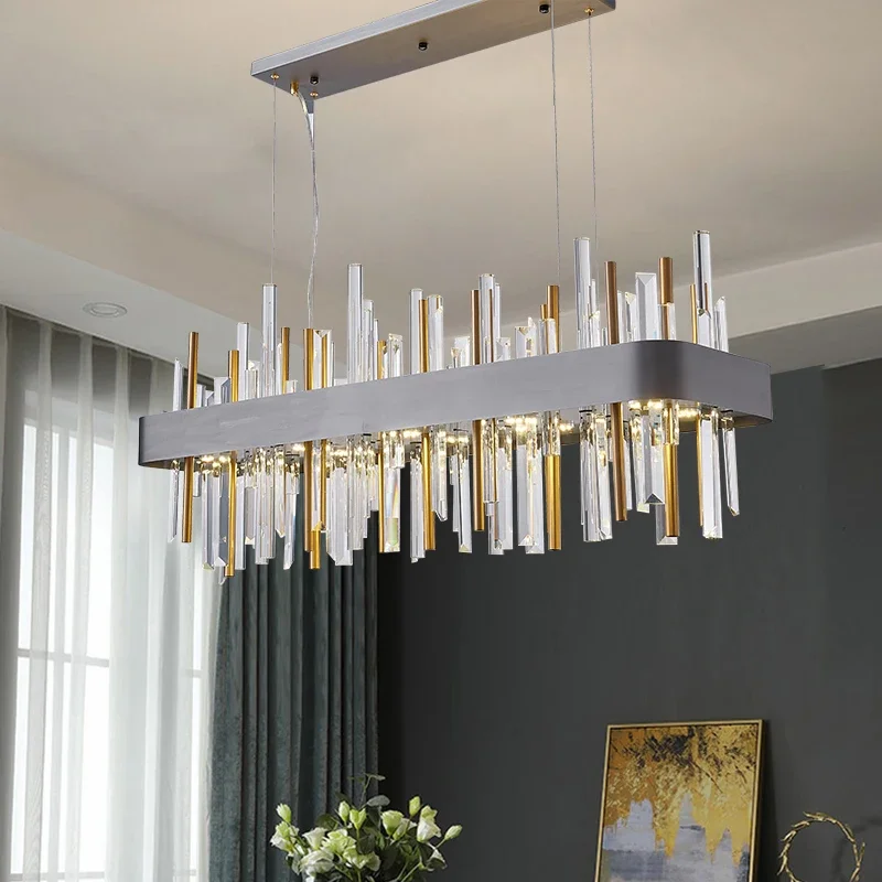 

Modern Crystal Chandelier For Dining Room Rectangle Home Decor Hanging Light Fixture Luxury Kitchen Island LED Cristal Lamp