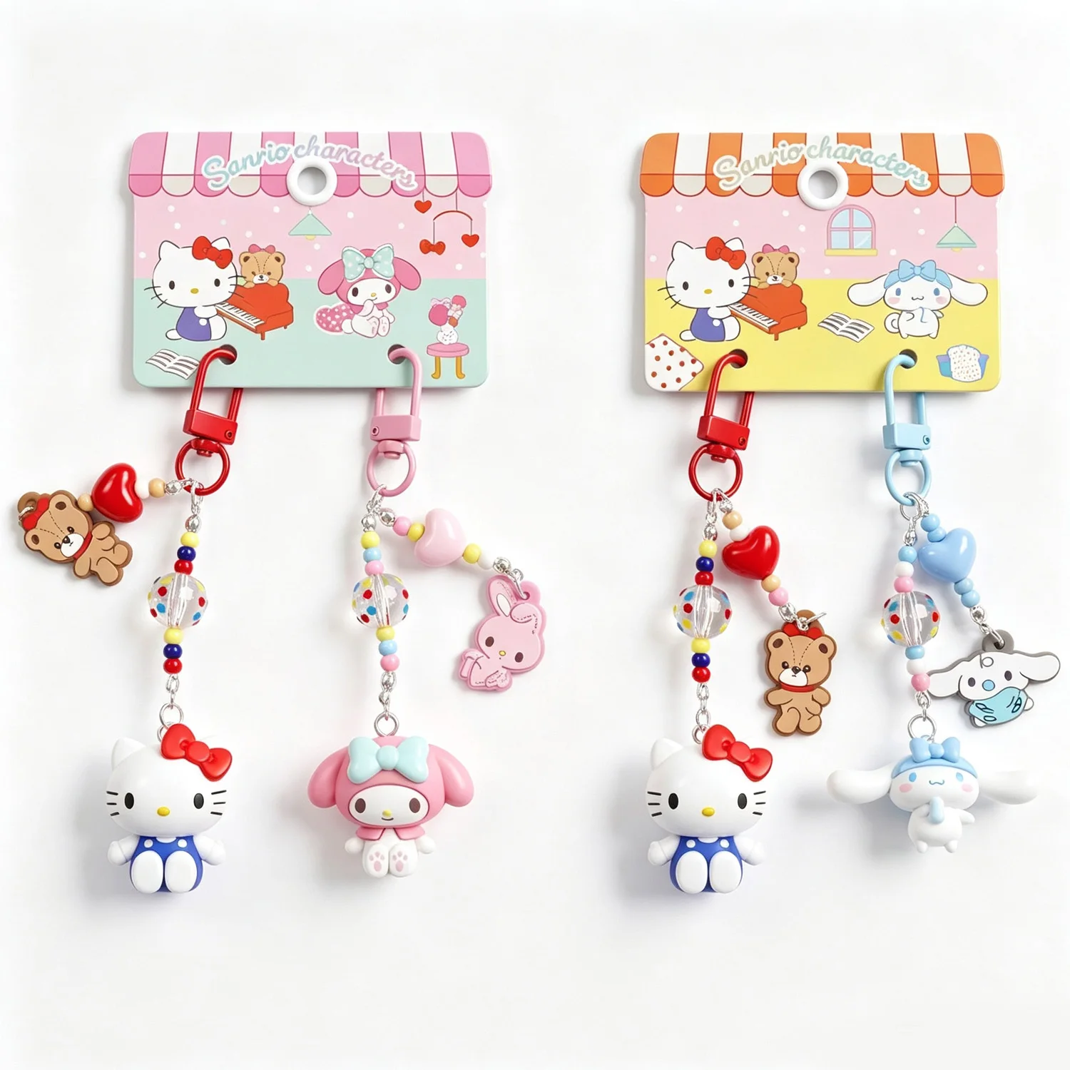 Hallo Kitty My Melody Cinnamoroll Taschenanhänger, bunte Perlenkette, Mini-Figur zur Dekoration von Rucksäcken, Geschenk – Detail 5
