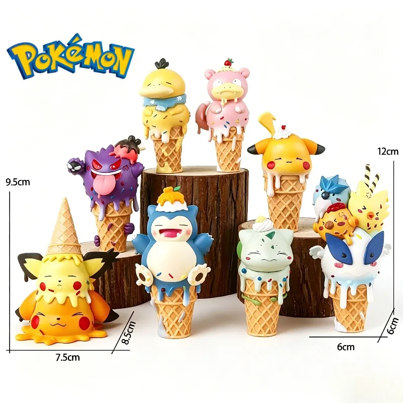 1-8 Piezas de Figuras Sorpresa Pokémon Serie Helado, Figura de Cono de Pikachu Pokémon, Muñeco Ghastly, Pieza Decorativa, Regalo para Niños, Haikyuu