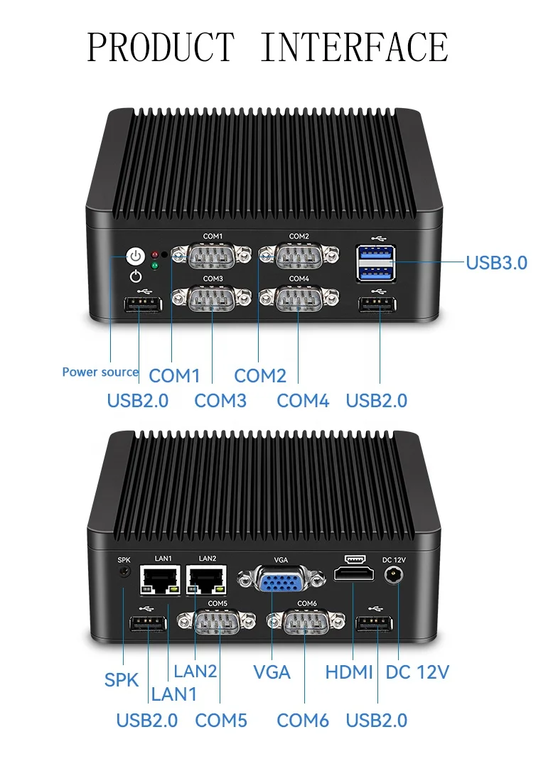 คอมพิวเตอร์ขนาดเล็กตั้งโต๊ะ Gemini J4125 J5005/N4100/N5000 DDR4 RS485 6COM SO-DIMM พร้อมคอมพิวเตอร์หม้อน้ำอลูมิเนียมแบบไม่มีพัดลม