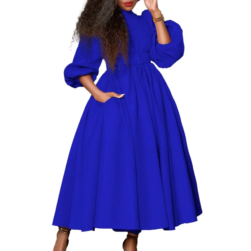 

With Belt Spring African Dresses for Women 2024 Elegant Long Sleeve Polyester Party Evening Maxi Dress Gowns Africa Clothing