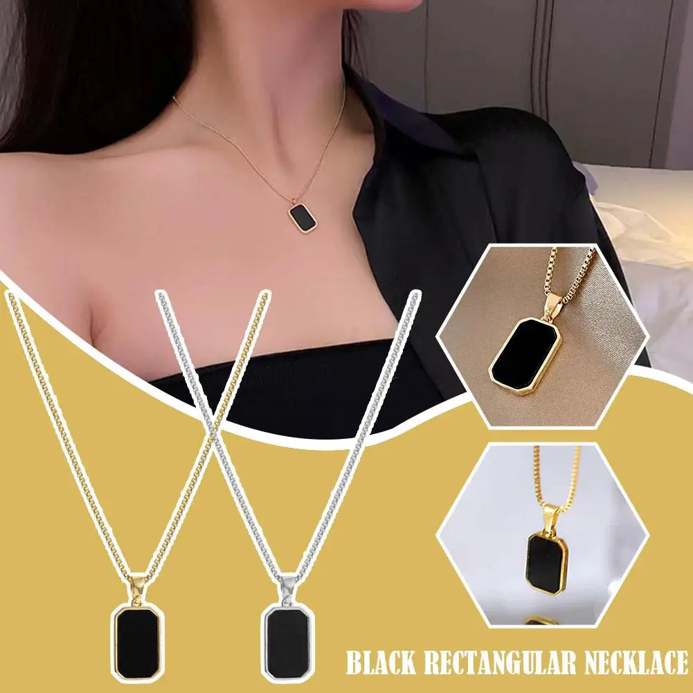 Stylish Geometric Necklaces for Men Boys,Waterproof Black Square Rectangle Bar Pendant Collar Gifts For Clothing Matching J Y8Q9