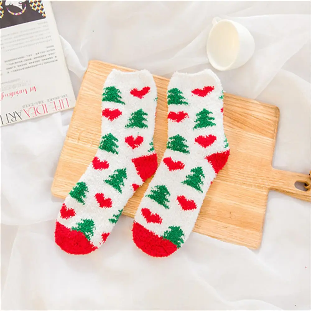 

1 Pair Xmas Gifts Fluffy Warm Floor Socks Fleece Coral Christmas Women's Socks