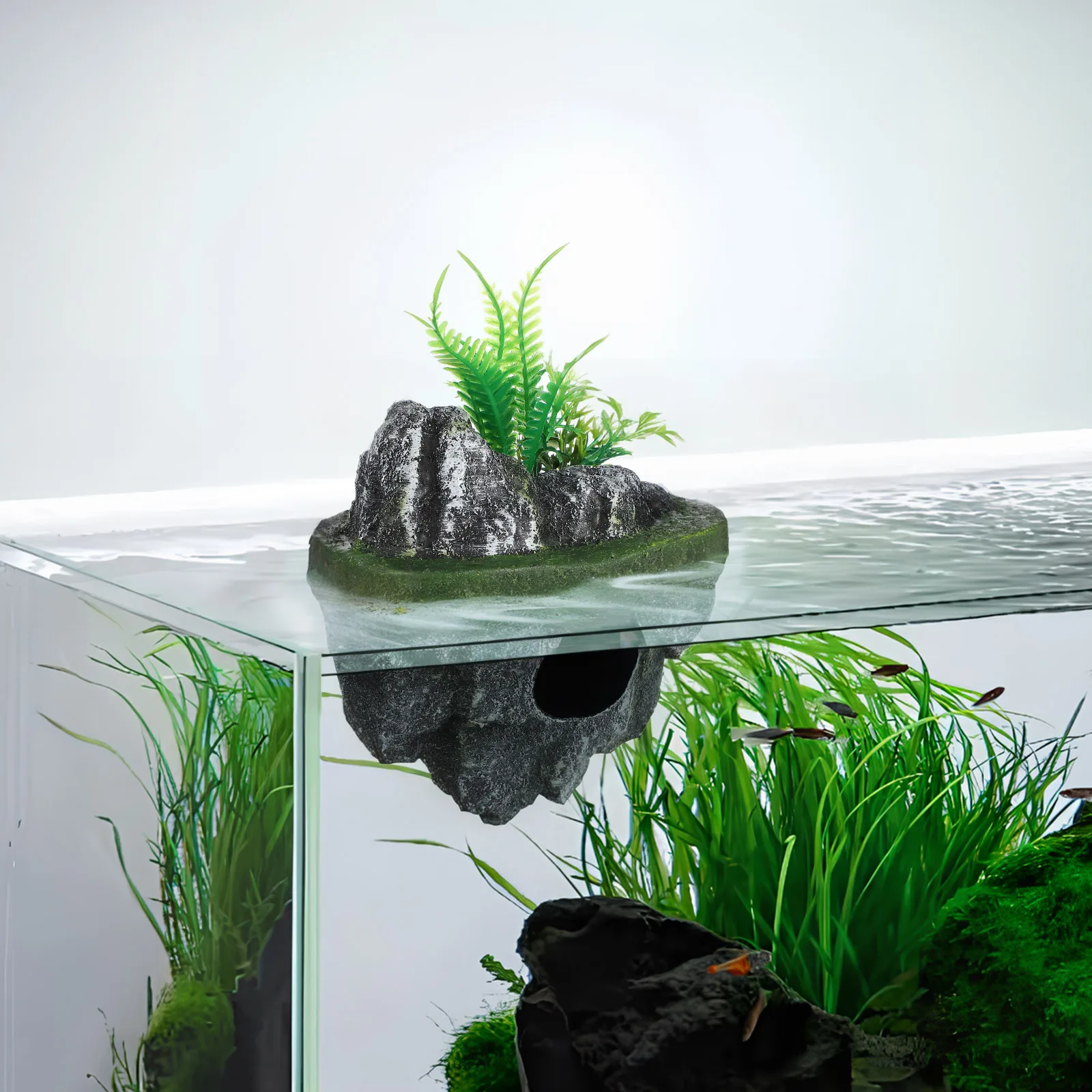 

Realistic Floating Stone for Aquarium Fish Tank Decor Resin Basking Spot Tunnel Shelter Artificial Rockery Landscape Feature