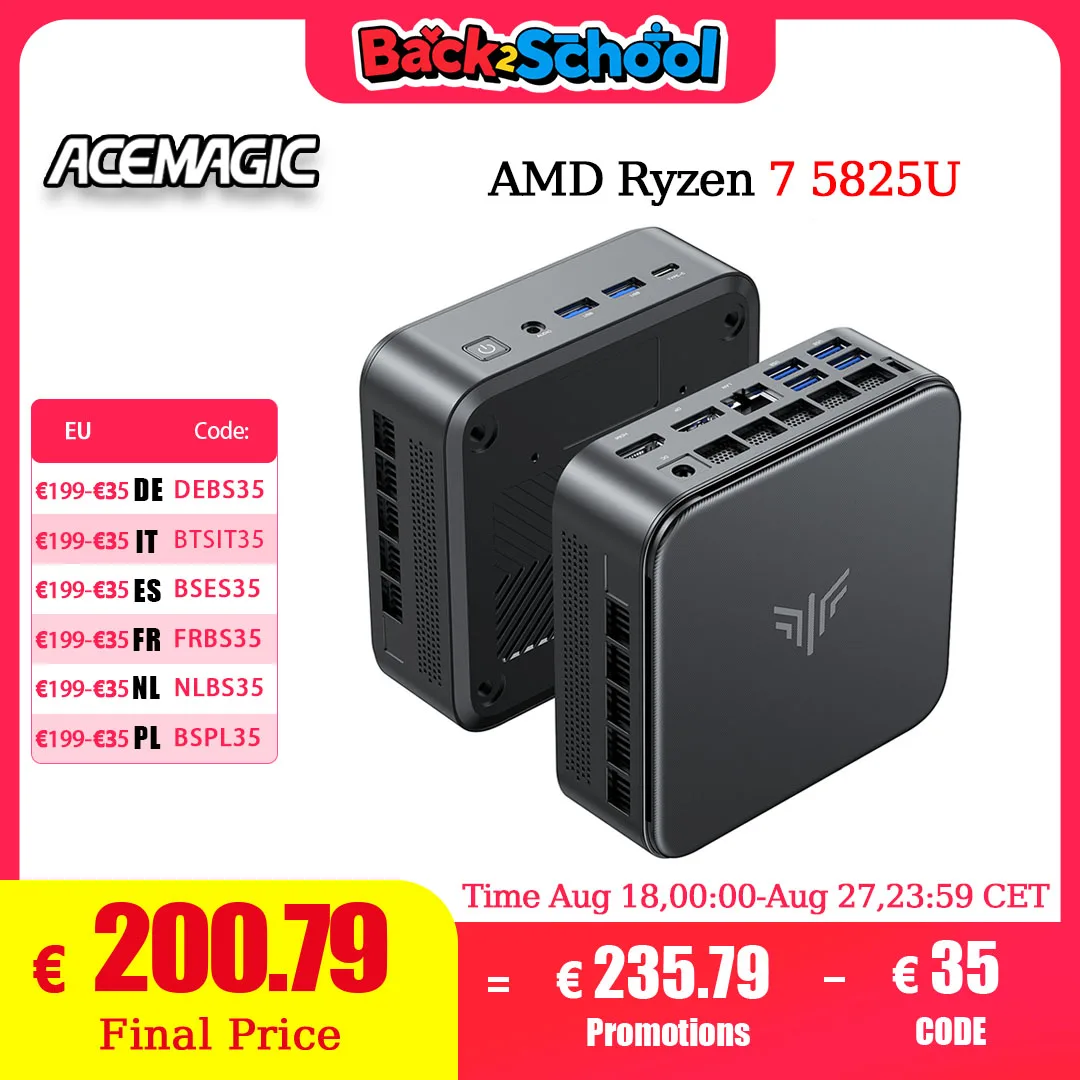Mini PC ACEMAGIC con AMD Ryzen 7 5825U 16 GB DDR4 512 GB M.2 SSD Mini PC da gioco con USB Type-C Supporta display triplo 4K