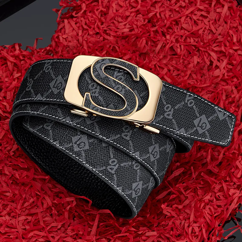 

Designer Belts for Men PVC Leather Fashionable Automatic Buckle Belt for Casual Jeans Business Dress