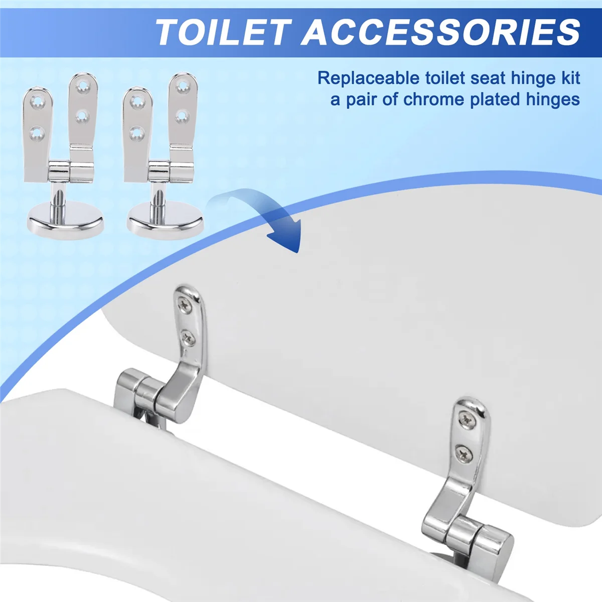 Bisagras de asiento de inodoro de repuesto de aleación BISM1, juego de montaje cromado con tornillos de accesorios para accesorios de inodoro