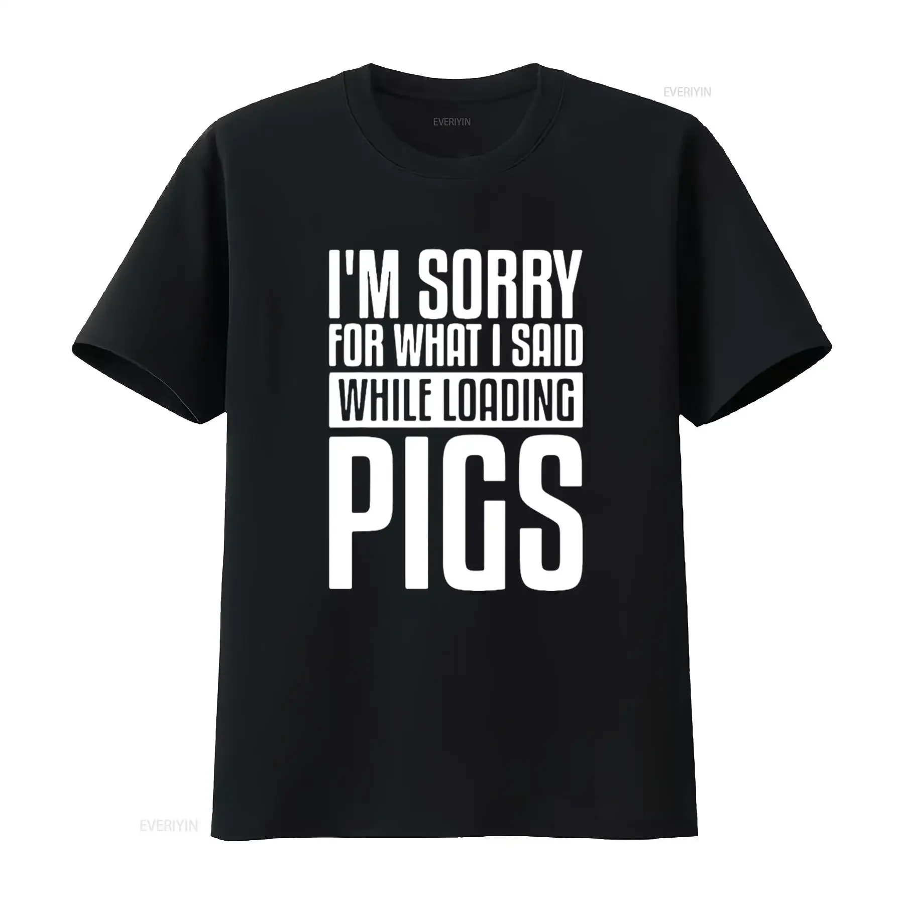 تي شيرت رجالي أنا آسف لماذا قالها أثناء تحميل الخنازير والخنازير الزراعة تي شيرت أسود كبير عتيق مغسول للارتداء اليومي